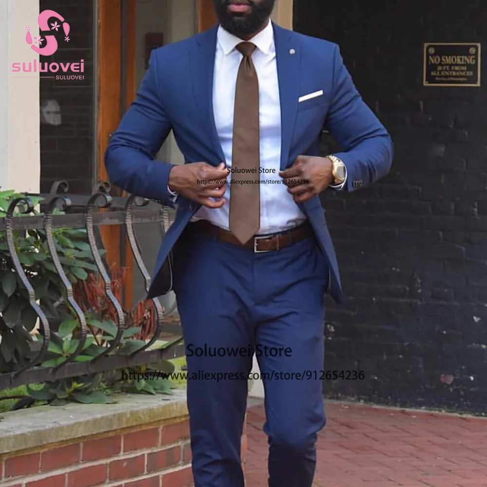 Fashion Slim Fit Suits For Men Business 2 Piece Jacket Pants Set Formal African Groom Wedding Party Tuxedo Costume Homme Mariage