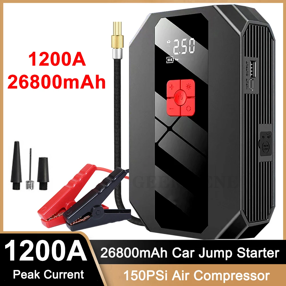 4 In 1 1200A Jump Starter Power Bank 26800mAh 150PSI Air Compressor Tire Pump Portable Charger Car Booster Starting Device car jump starter jump starter