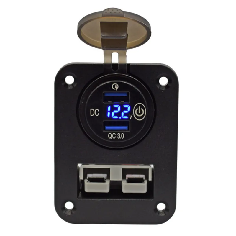 

Flush Mount for Anderson Plug Socket Double USB QC3.0 Charger Panel with Press Switch for Caravan Boat Truck RV