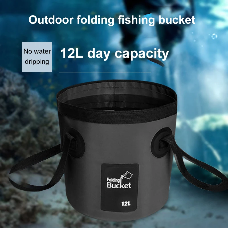 

12L Black Portable Foldable Bucket Bucket Outdoor Travel Water Storage Bag Waterproof Water Bag Fishing Articles