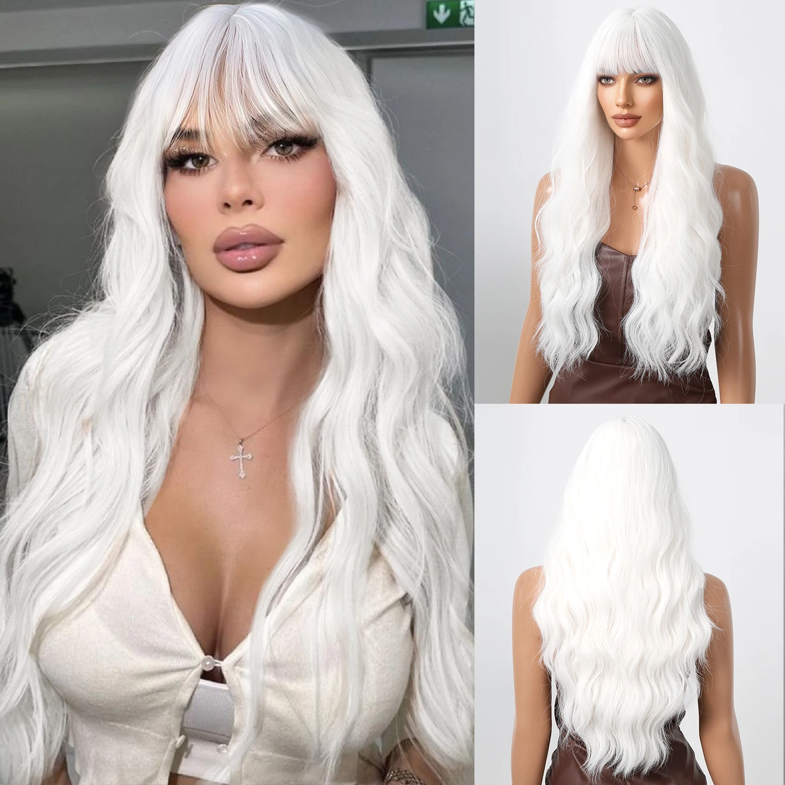 Long Curly Wig for Women Synthetic Wig with Bangs Heat Resistant for Lolita Party Cosplay Costume synthetic wig