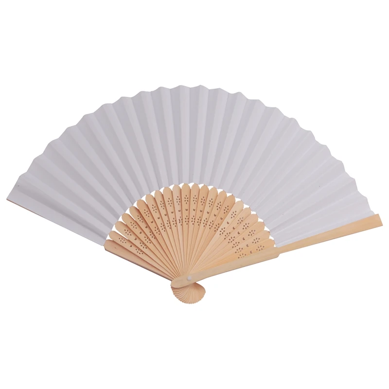 

50 Pcs/Lot White Folding Elegant Paper Hand Fan Wedding Party Favors 21Cm(White)