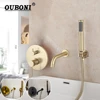 OUBONI Brush Gold Bathroom Shower Systerm Bathtub Faucet Wall Mount Golden Plated 2 Ways athtub Mixer Shower Set Mixer Tap 1