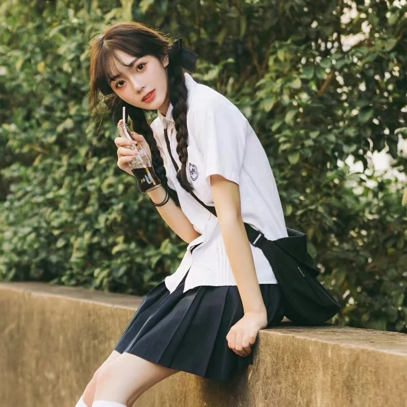 대만 고등학교 졸업 파티 프레피 스타일 JK 유니폼 세트 아코디언 주름 흰색 셔츠 여름 연령 감소 대학 스타일