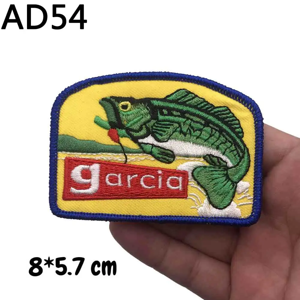 AD44-61Go Fishing Embroidered Patches Animals Badge with Hook Backing for  Clothing Applique