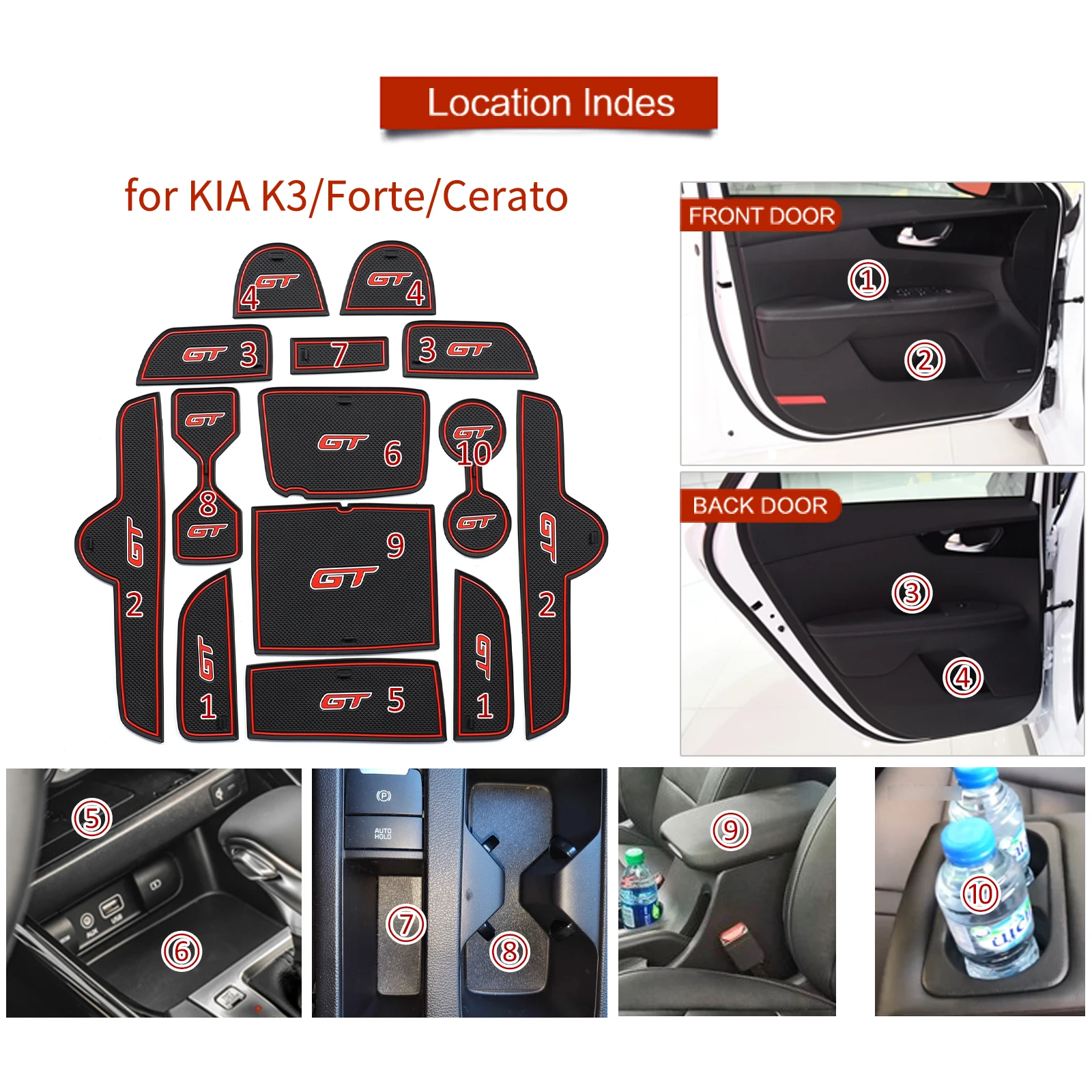 ZUNDUO for KIA Forte K3 Cerato 2021 - 2023 GT Anti-Slip Car Gate Slot Cup Mat Door Groove Pad Coaster Interior Accessories