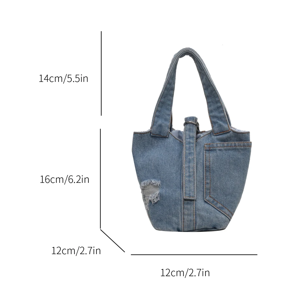 Vintage Denim Women's Bag 2023 New Jeans Bucket Bag Canvas Top Handle Bag Y2K Eco Bag Korean Shopper Female Tote Handbag Design