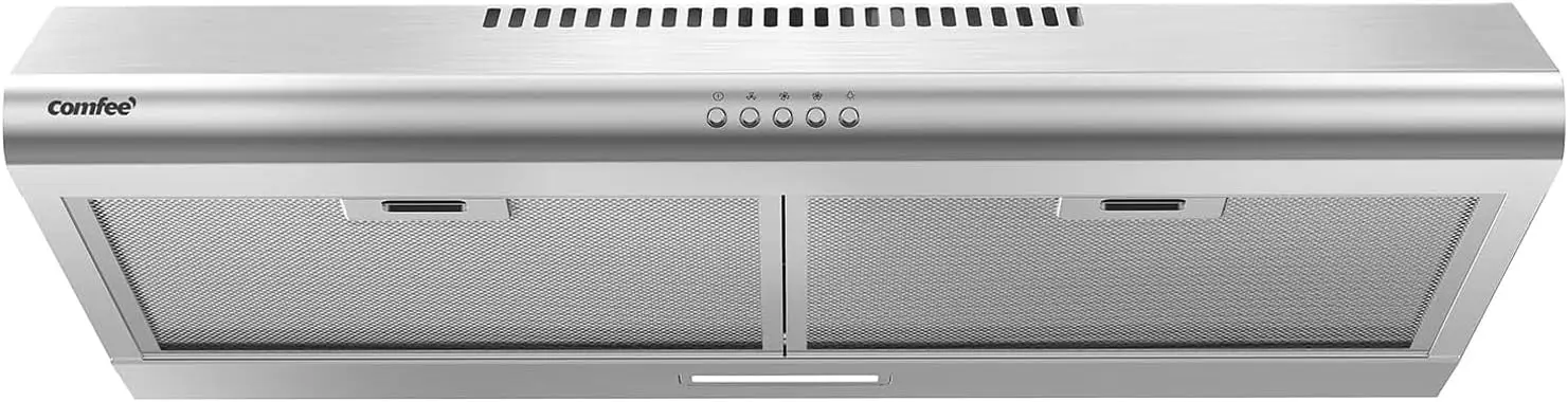 30 Inch Under Cabinet Ducted/Ductless Convertible Slim Vent Durable Stainless Steel Kitchen Reusable Filter, 3 Speed Exhaust Fan