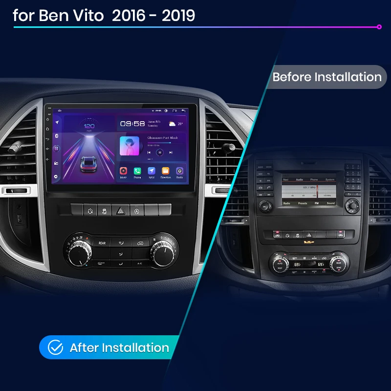 Radio de coche Junsun con CarPlay inalámbrico y Android Auto para Mercedes Benz Vito W447 2014-2020, estéreo multimedia 2 DIN con ventilador de refrigeración integrado, navegación GPS, SWC, Bluetooth, FM, RDS, DSP, pantalla IPS, sistemas inteligentes para coche, WiFi 4G 2