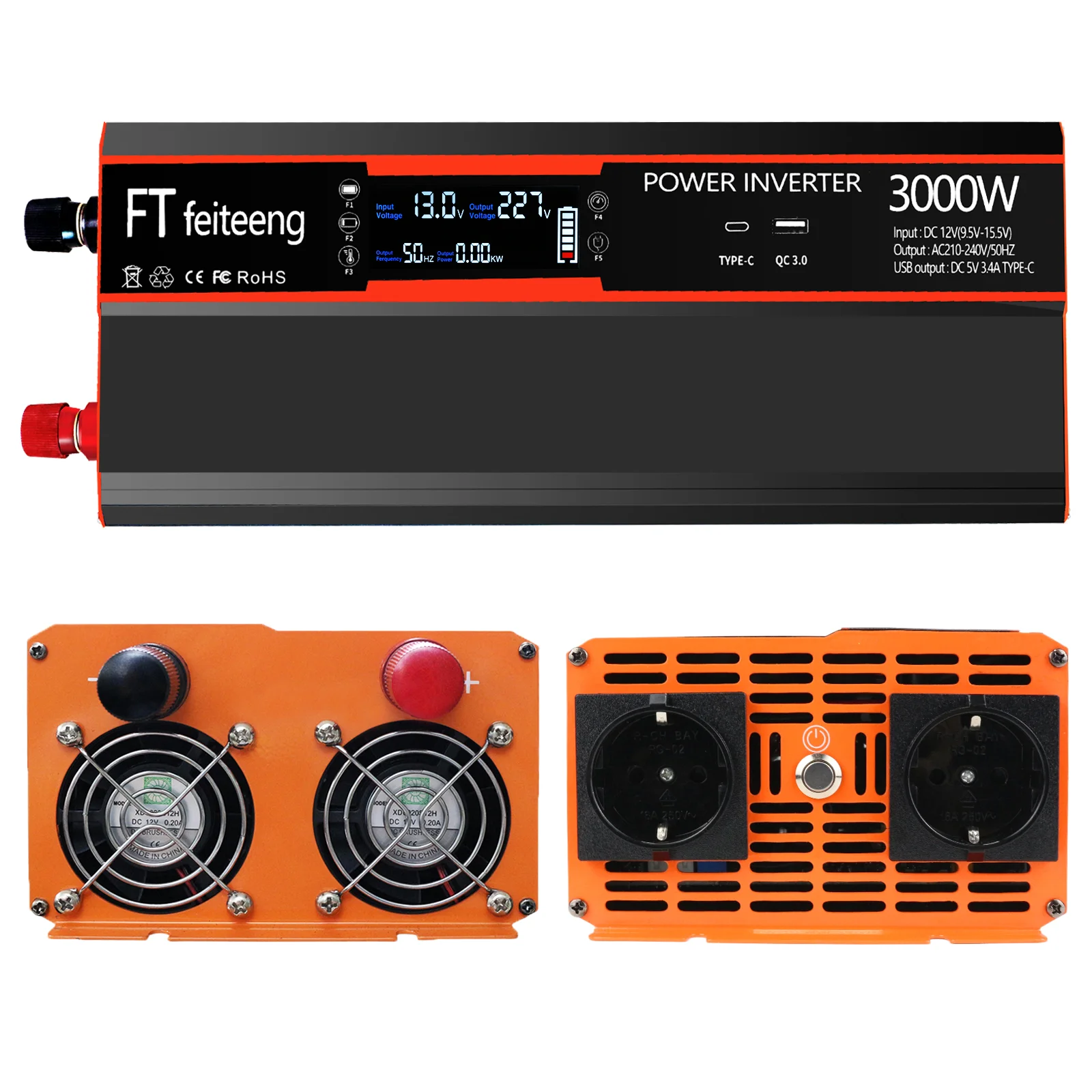3000W Power Inverter DC12V To 220V /230V Voltage Converter LVD Display Car Solar car converter inverter