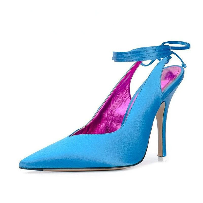 

2021 Summer Woman Sandals Baotou Lace-Up Rome High Heel Shoes Fashion Silk Pointed Toe Party Sandals Woman Formal Shoes