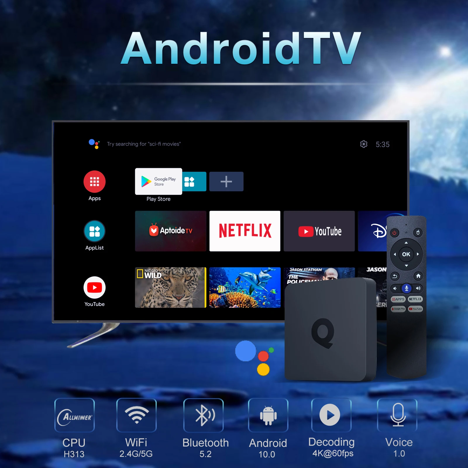 smart tv box GAMINJA Q1 Android Set Top Box Smart ATV Box Android 10 Allwinner H313 2GB 16GB Dual 2G 5G Wifi BT5.2 4K Media Player