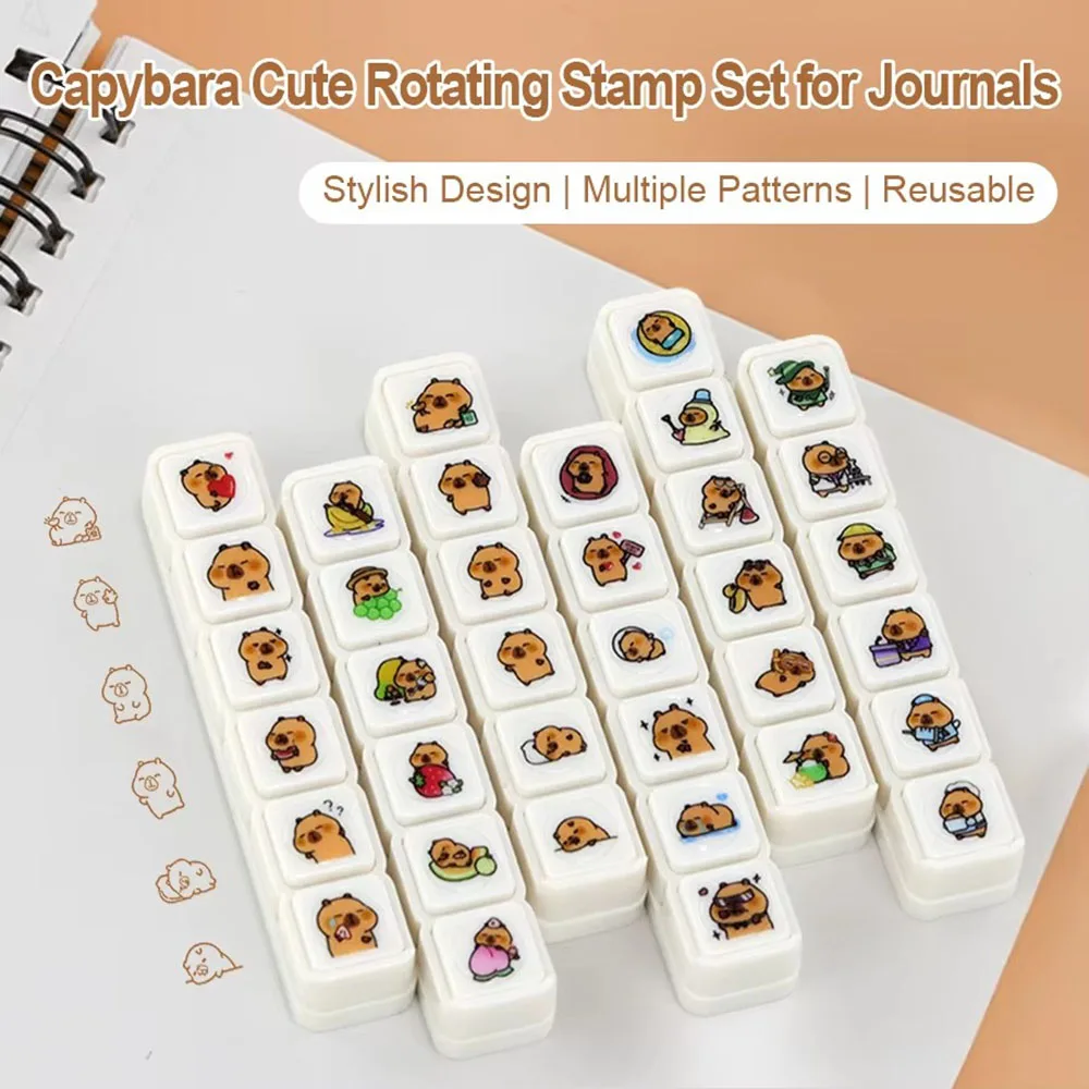 Niedliches Kapibara-Cartoon 6-in-1-Stempelset – Handkonto-Stempel für Kinder, Belohnung, Studenten-Briefpapier und DIY-Scrapbooking-Zubehör