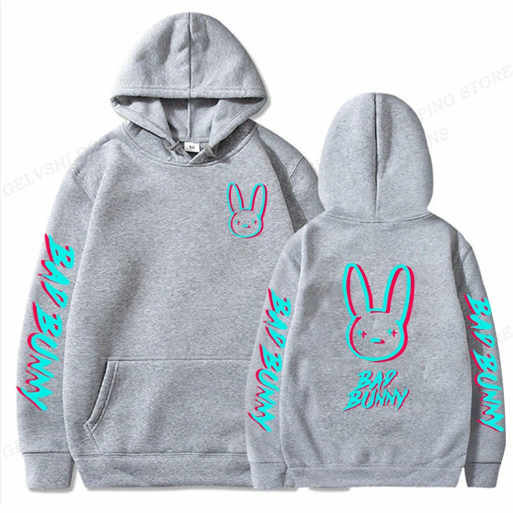 Rapper Bad Bunny Hoodies Rabbit Print Men Woman Streetwear Hip Hop Hoodie Hooded Sweatshirts Pullovers Unisex Tracksuit Clothing