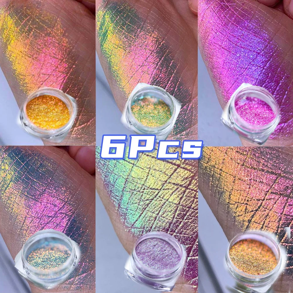 Chameleon Effect Nail Powder Dust Ultra fine Rich Glossy Pigment Mermaid Mirror Chrome DIY Nail Art y2k Decoration 6Pcs
