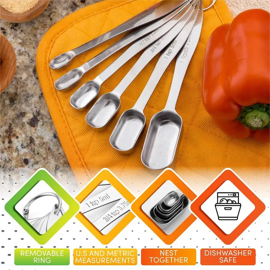 Kitchen Measuring Spoons Measuring Spoon Set Measuring Cup And Spoon Set Heavy Duty Measuring Spoons Set Stainless Steel, Metal Measuring Cups and Spoons Set for Dry or Liquid, Fits in Spice Jar