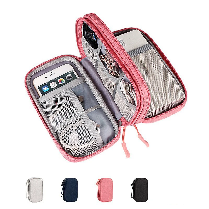

Multifunctional Double Layer Data Cable Storage Bag Travel Portable Charger Earphone Waterproof Storage Box Home Organizer