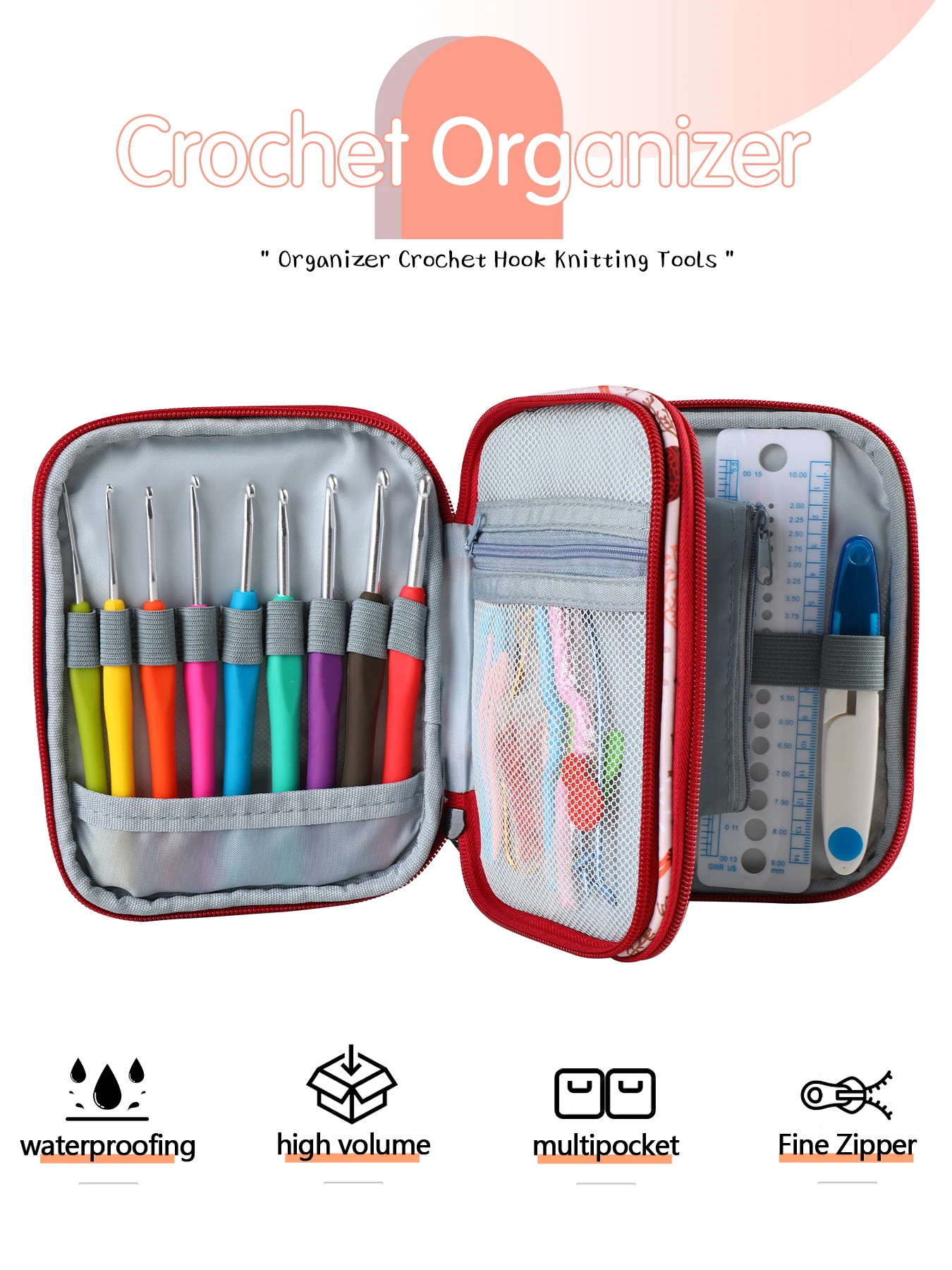 1pc Red Deer Shape Double-Layer Zipper Crochet Storage Bag, Knitting Needle Bamboo Circular Needle Accessories Organizer