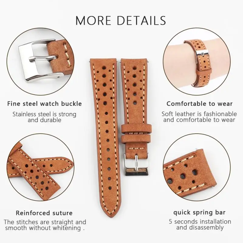 Breathable Porous Genuine Leather Watch Band 18mm 19mm Vintage Cowhide Men Watch Strap Replacement Belt for DW Watch Bracelet