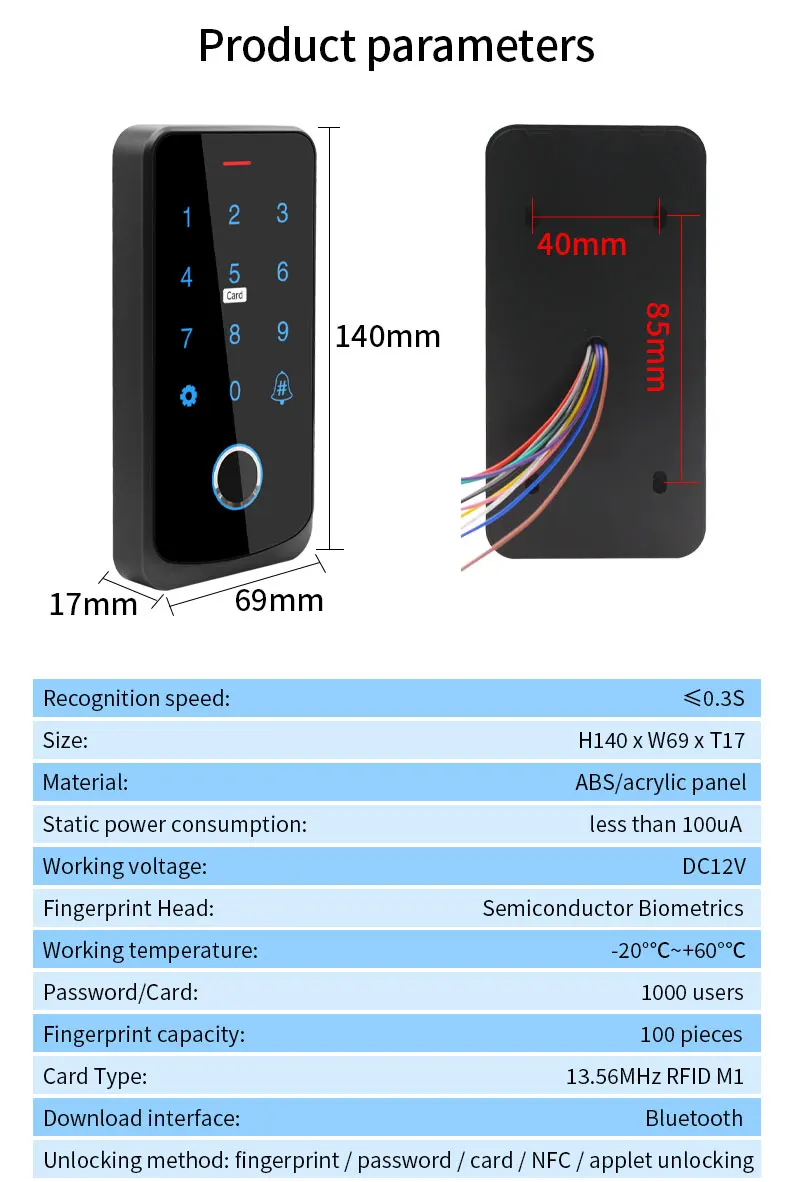 Waterproof Bluetooth Tuya APP Fingerprint Access Controller Standalone RFID Keyb