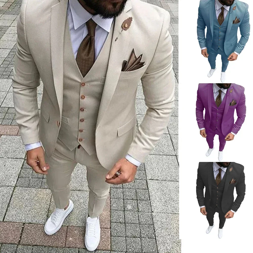 Fashion High Quality Beige Mens Suits Smart Cusual 3 Piece Slim Fit Male Blazer Wedding Groom Tuxedos Costume Homme