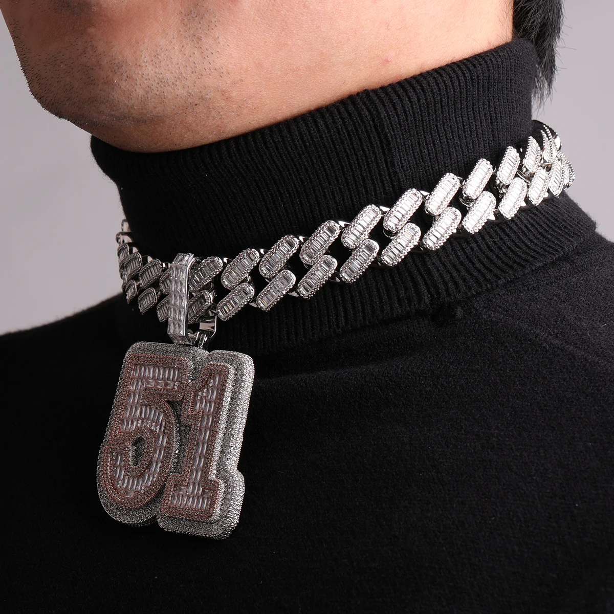 Bubble Letter Baguette Custom Name Necklace for Men Number Zircon Pendant Hip Hop Rock Rapper Chain Fashion Jewelry