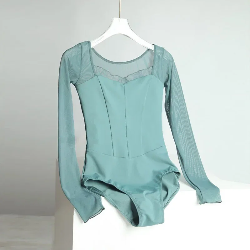 

New Ballet dance leotard gymnastic costume for Lace Collar Waist length sleeves Bodysuit Gymnastics Performance Adult Yoga Costu