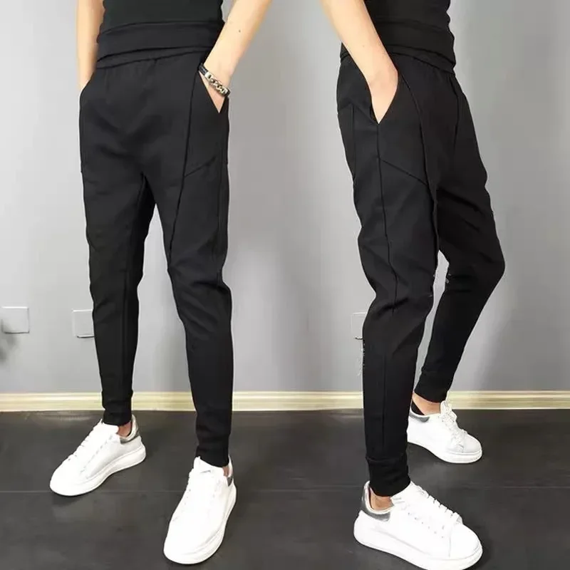 Summer New Solid Color Casual Pants Men's Korean Trendy Slims Smooths Your Silhouette Harem Waist Pants Youth Cropped Q11 4