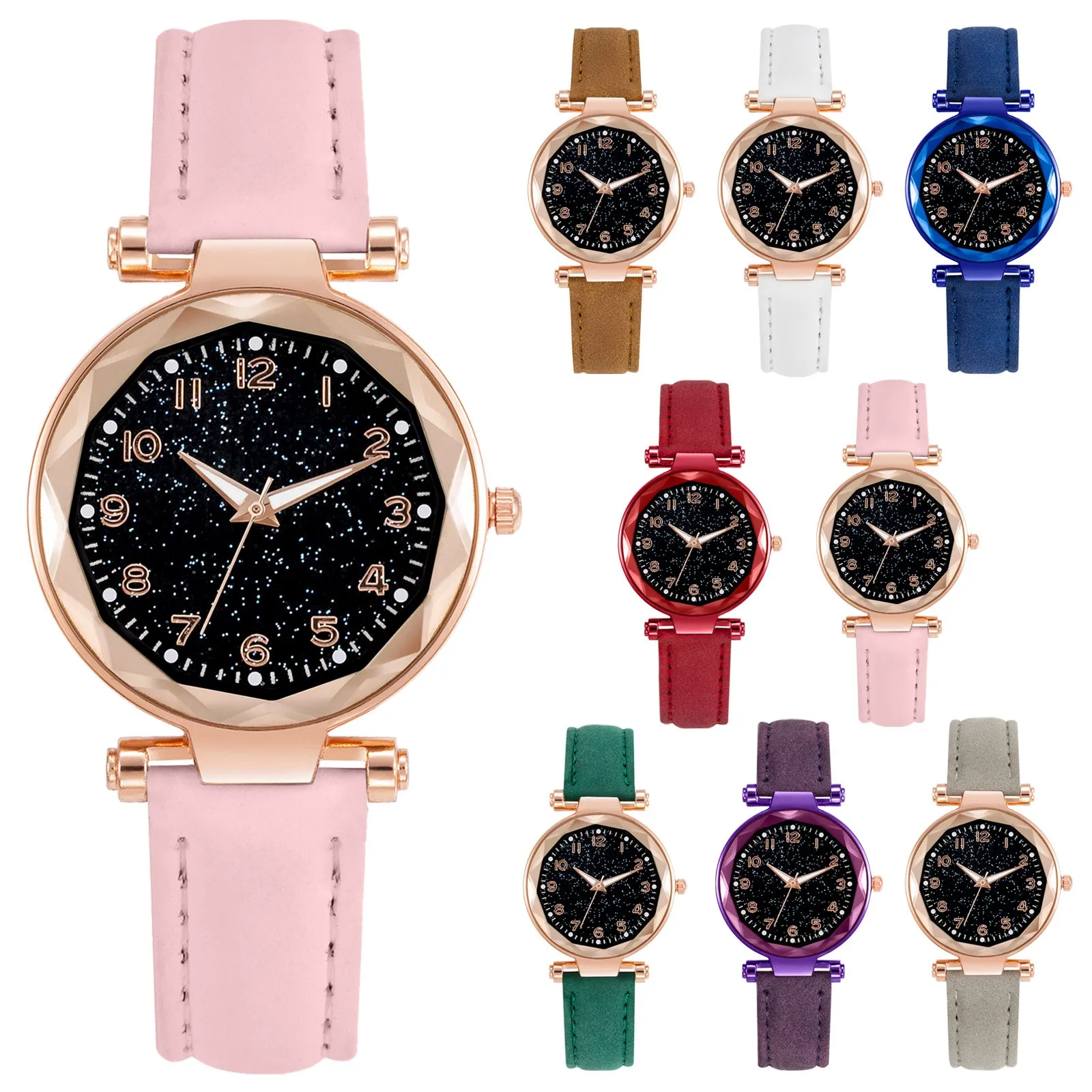 

Elegant Ladies Watches Women Leather Strap Watch Luminous Digital Face Ladies Quartz Wristwatches Luxury Montre Femme Strass