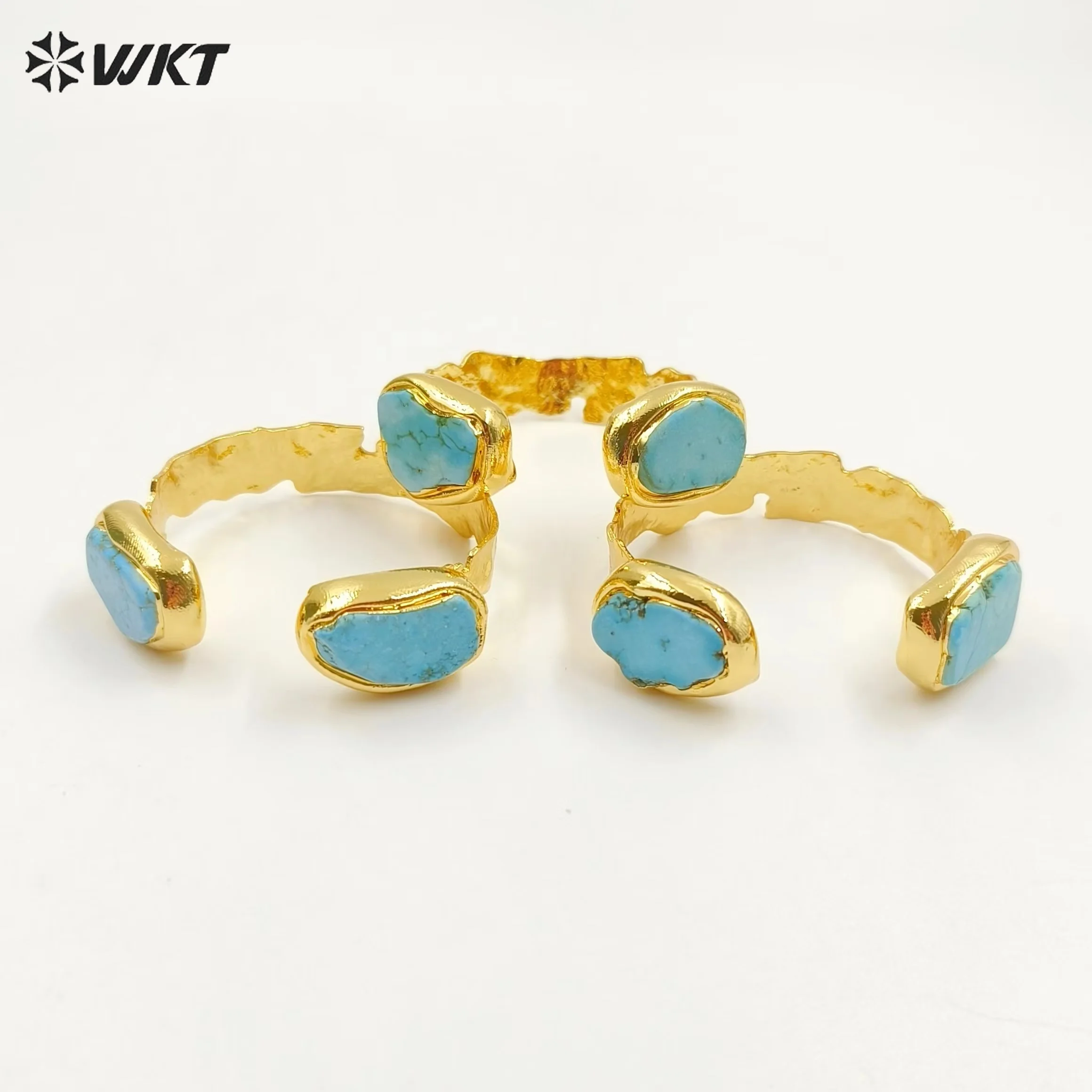 

WT-B662 Amazing Unique Design Double Natural Turquoise Stone Women Bangle In Adjustable With 18K Real Gold Plated