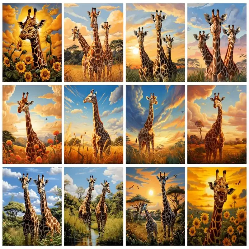 

142111 Decorative Painting Paint By Numbers With Frame Giraffe Pictures Acrylic Paints For Adults DIY Set Unique Gift Artwork
