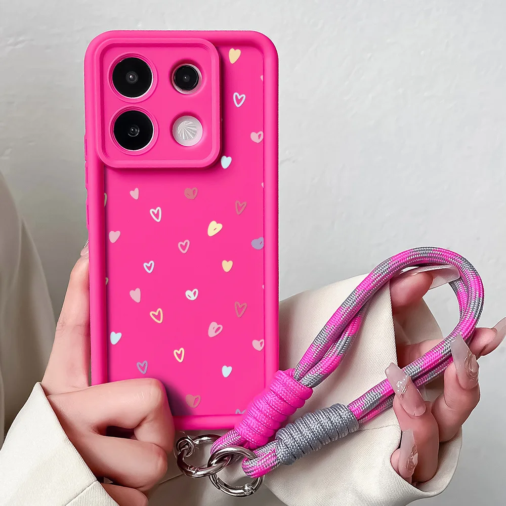 Colorful Love Heart Wrist Chain Lanyard Phone Case