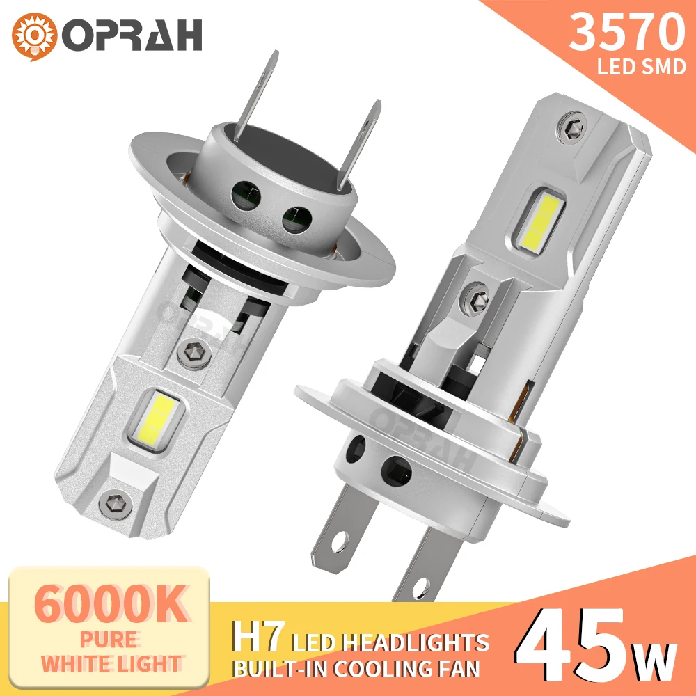 

45W Turbo H7 LED Canbus Lights 1:1 Mini Size HeadLamp 16000LM 3570 CSP Wireless Car Headlight Bulbs With Fan For VW Ford Toyota