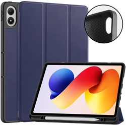 Premium TPU Leather Triple Fold Magnetic Tablet Case with Pen Slot - 12.1 Inch for Redmi Pad 2Pro 12.1 (Dark Blue)