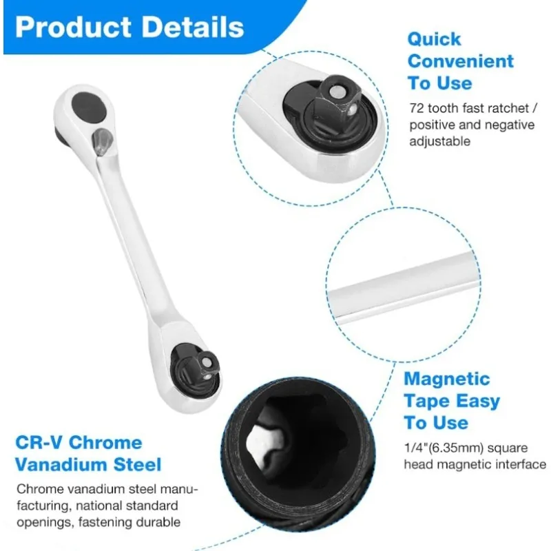 Portable Dual-head Quick Socket Portable Wrench,  Wrench  Screwdriver  Hex  Torque Wrench Set 2-in-1 Ratchet  Practical