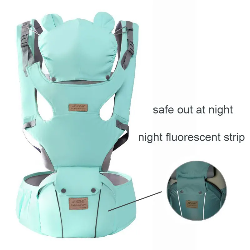 3 IN 1 Baby Hipseat Carrier Backpack Straps for Infant Toddler 0-36M Ergonomic With Windproof Hat for Winter Luminous Strips - 6