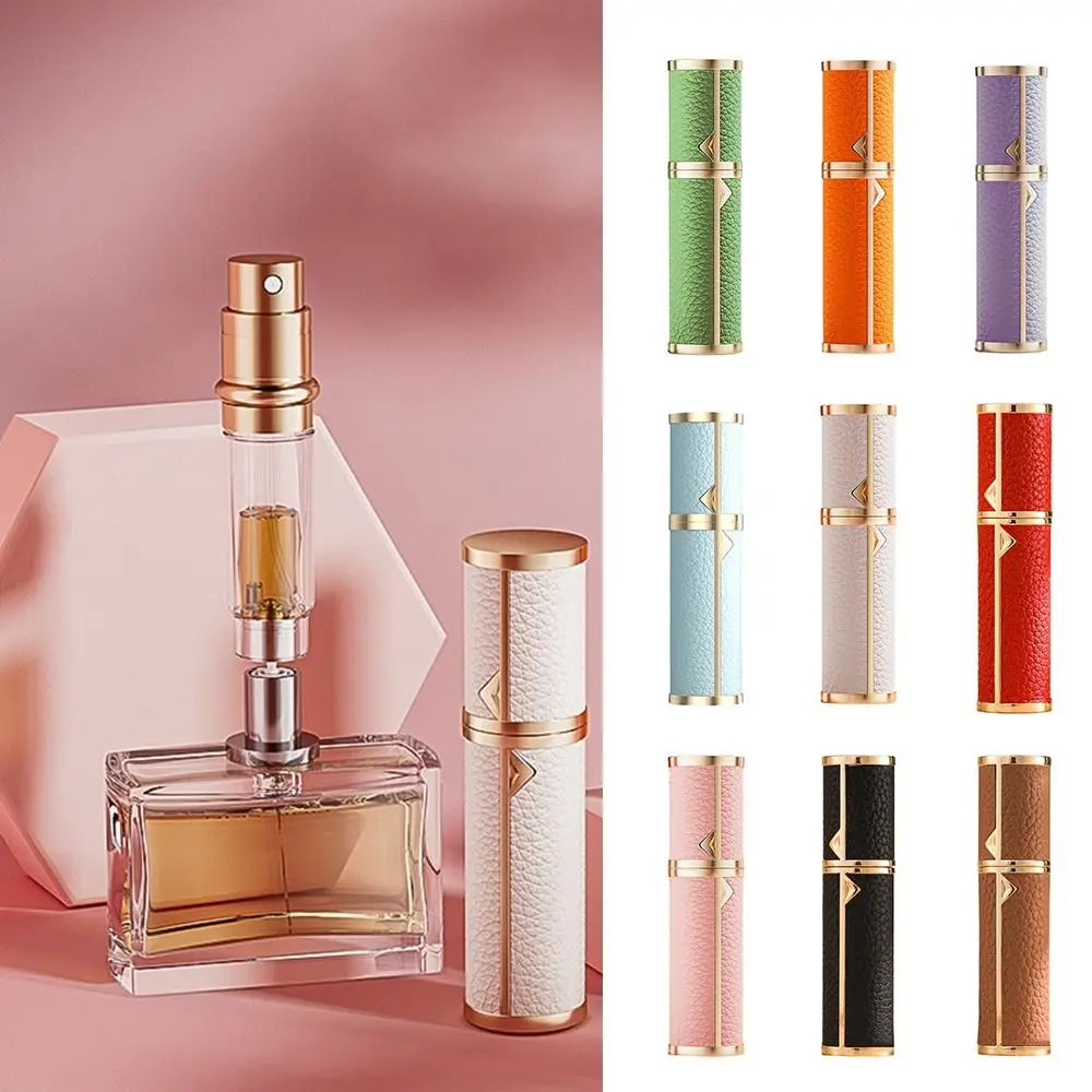 PU Leather Perfume Bottle Lychee Pattern Empty Cosmetic Container 5ml Bottom Filling Ultra-fine Mist Fragrance Container Woman