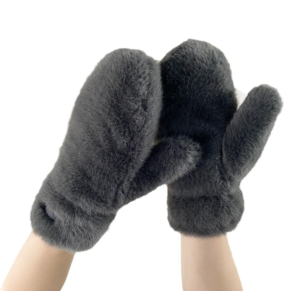 Gloves Simple Solid Thick Plush Furry Warm Gloves for Women Luxury Fashionable Finger Glove