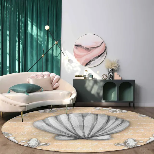 공간에 생명력을 불어넣는 화려한 텍스트 돌 조각 쉘 라운드 러그