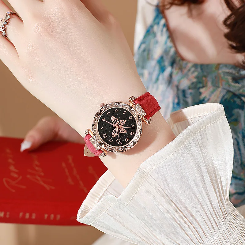 Women Watches Pink Pearl Butterfly Fashion Rhinestone Casual Bracelet Watch Simple Female Clock Ladies Quartz Wristwatches women watches,electronic watch