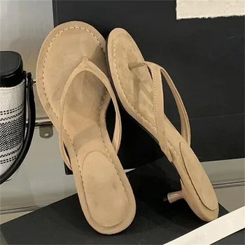 Aneikeh 2026 Fashion Thin Heels Slippers Women Round Clip Toe Slides Sandals Summer Flip Flops Female Shoes Mules Slides