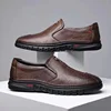 Men's Soft Bottom Leather Surface Slip-On Driving Shoes Casual Spring Autumn Waterproof Polyurethane Upgraded Version AE Style