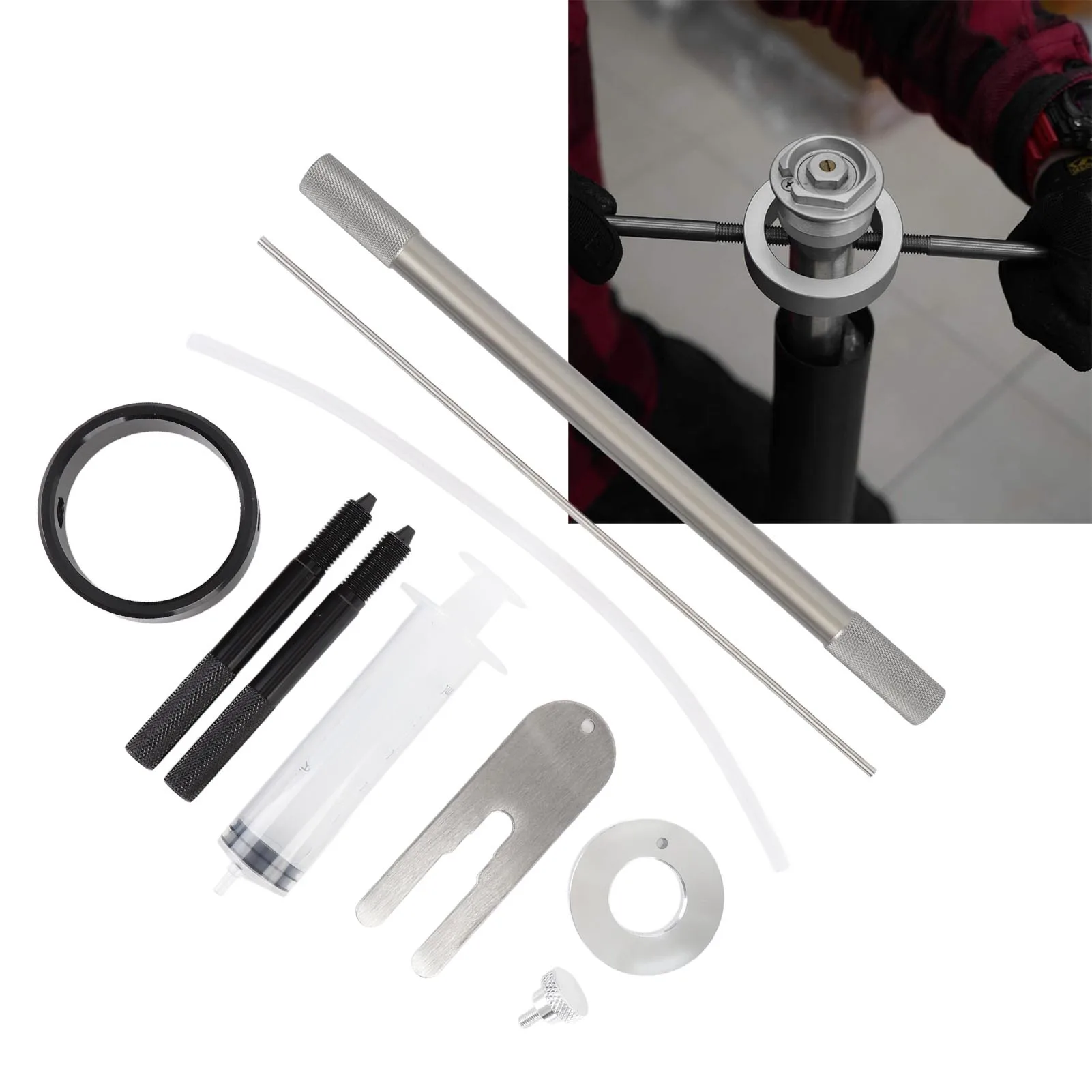 Motorcycle Fork Maintenance Tool Set Fork Service Tool Kit Metal Damper Rod Tool for Most Regular Cartridge and Inverted Forks