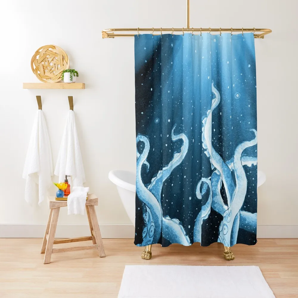 

Tentacles Kraken Octopus Watercolor Blue Ink Marine Shower Curtain Shower For Bathroom Elegant Bathroom Shower Set Curtain