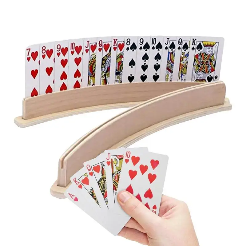 

Card Holders For Playing Cards Wooden Hands-Free Curved Storage Stand 2pcs Poker Holder Organizer Stand Racks Tray Card Game