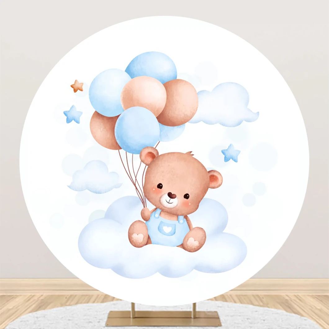 Teddy Bear Birthday Party Round Backdrops for Photography Cloud Star Balloon Baby Shower Photo Circle Backgrounds photo backdrop