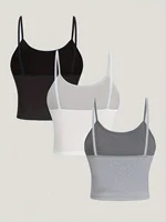 3 Pack Solid Color Cami Top Versatile Slim Backless Spaghetti strap Top For Summer Women's Clothing - Image 2