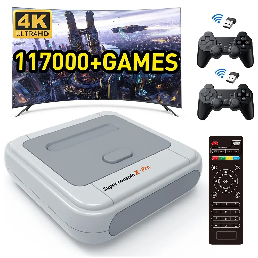 Tv Box 4K Hdmi Console Per Videogiochi 117000 Gioco 50 Emulatore Gamebox Macchina Da Gioco Retrò Con Controller Gamepad Wireless Da 2.4Ghz