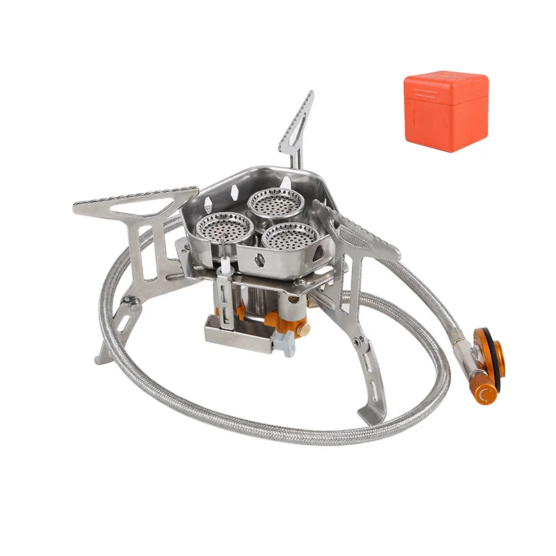Fornello Portatile A Tre Teste Da Esterno Fornello Antivento Da Campeggio Bruciatore Ad Alta Potenza Barbecue Turismo Fornello A Gas Pieghevole Utensi