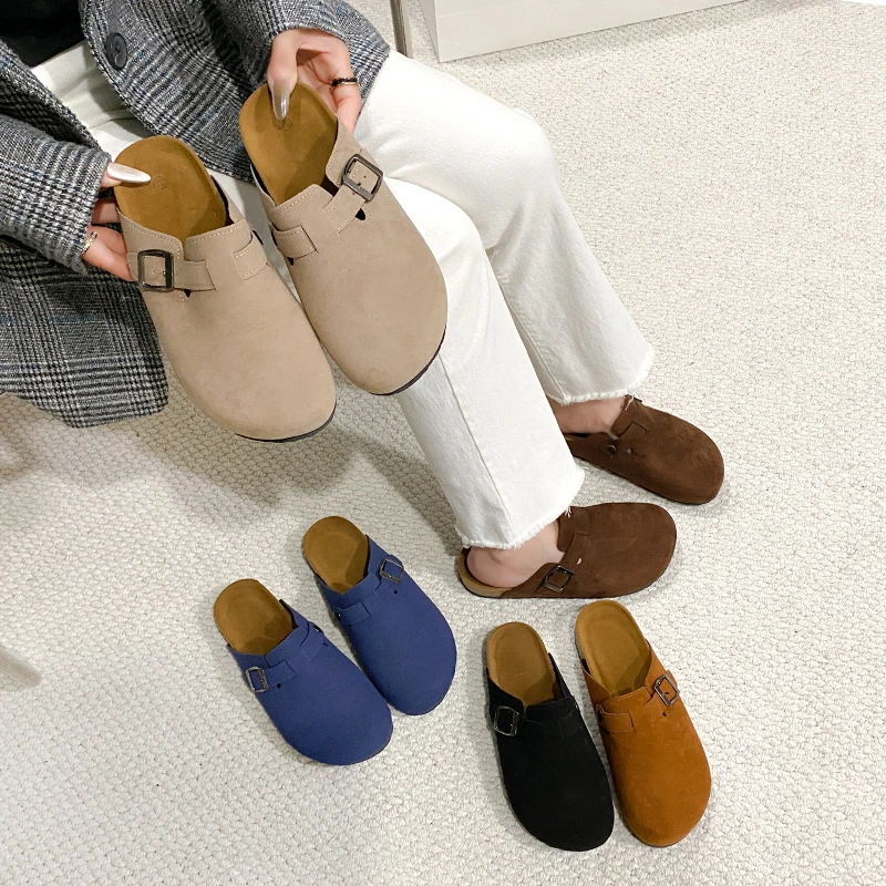 Classic Fashion Women's Suede Mules Slippers Men Clogs Cork Insole Sandals with Arch Support Outdoor Beach Slides Home Shoes 3